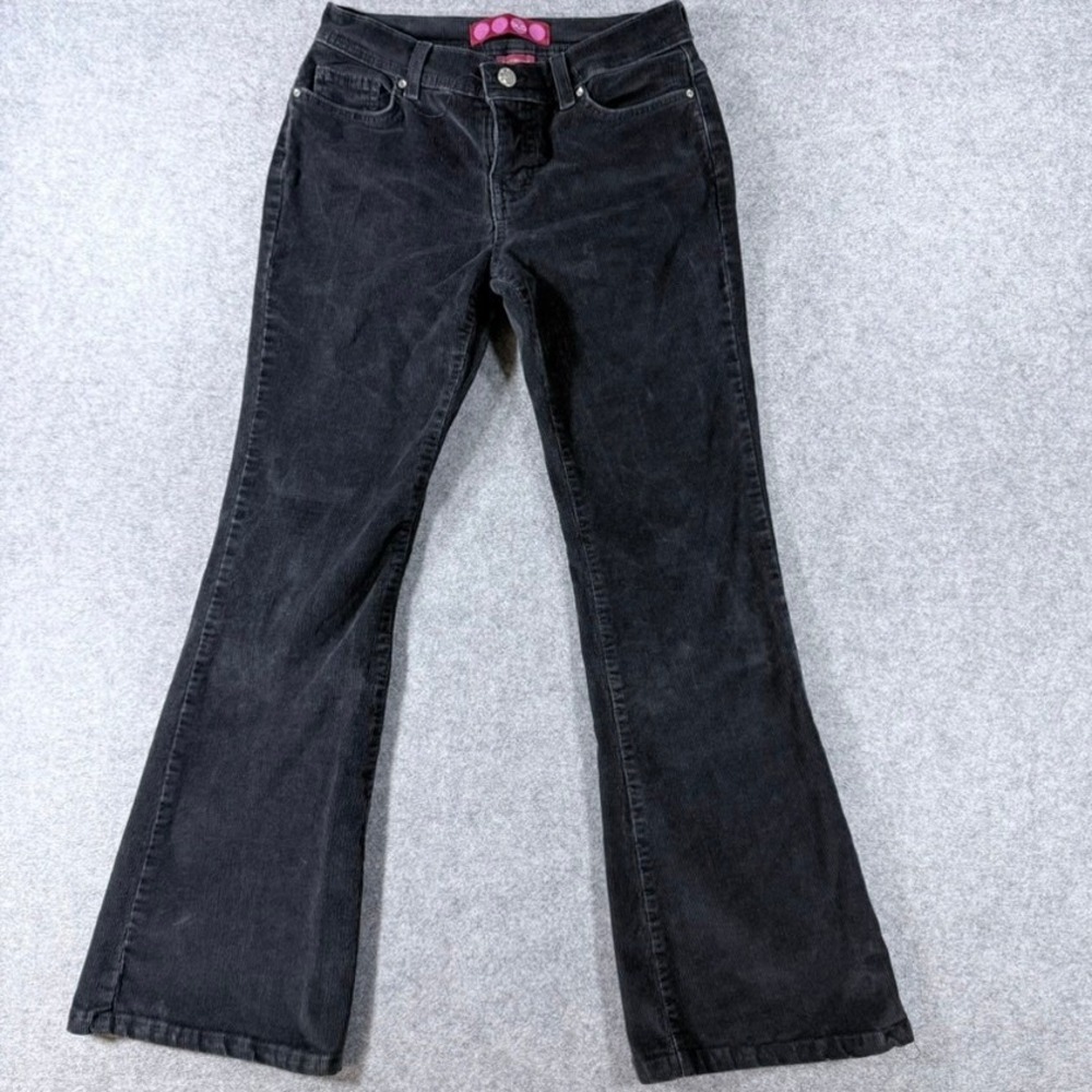 Corduroy Black Flare Leg Pants Low Rise Rhinestone Detail Womens Size 5